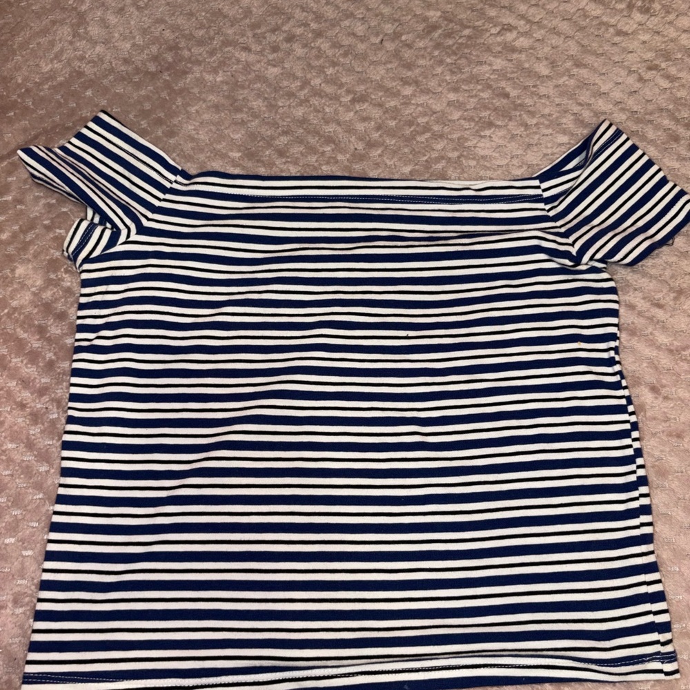 PacSun Navy and White Striped Off-Shoulder Top
